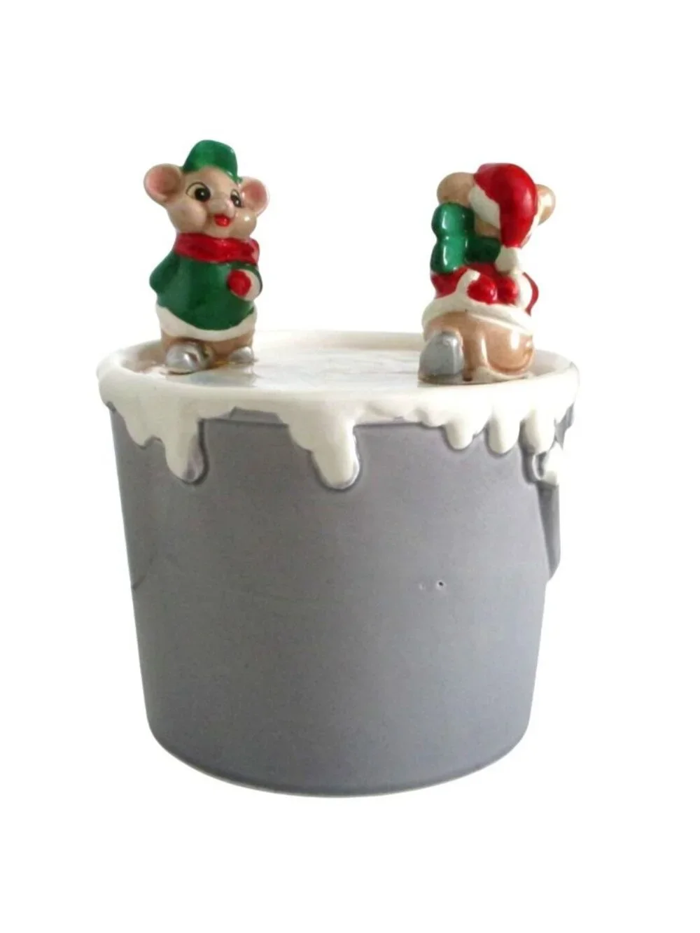 Vintage Skating Mice on Ice Bucket Music Box 1980s Japan Holiday Decor